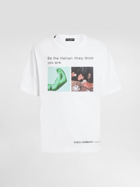 Cotton T-shirt with hand and coffee print