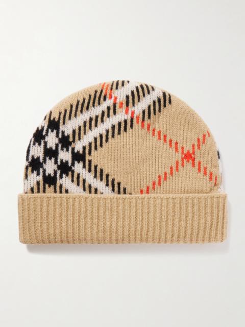 Checked Ribbed Cashmere-blend Beanie