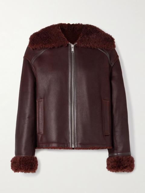 Shearling-trimmed leather jacket Burgundy