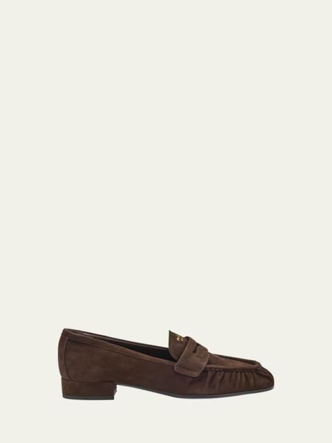 Suede Ruched-Toe Penny Loafers