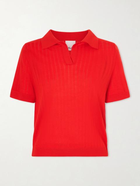 Pointelle-knit Wool Polo Top
