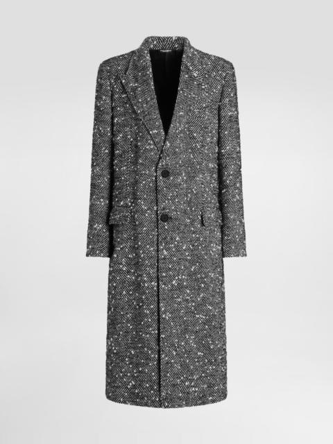 Double-breasted herringbone wool blend coat
