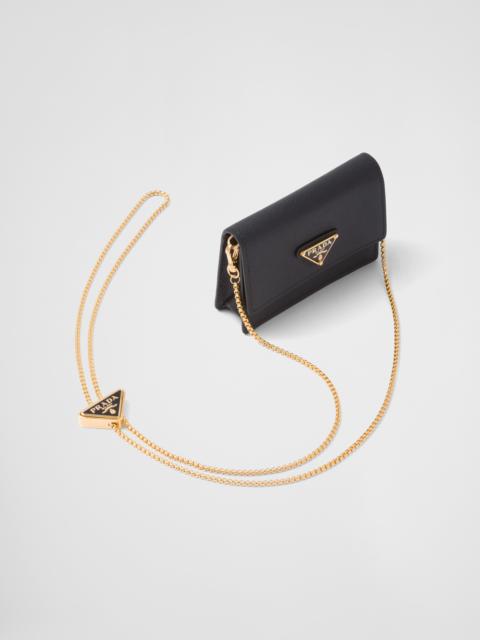 Saffiano leather card holder with shoulder strap