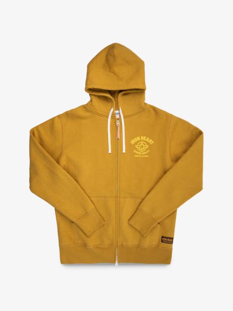 PRINTED 14OZ ULTRA HEAVYWEIGHT LOOPWHEEL COTTON ZIPPERED HOODIE - MUSTARD