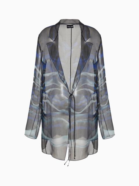 Long shirt in printed silk organza