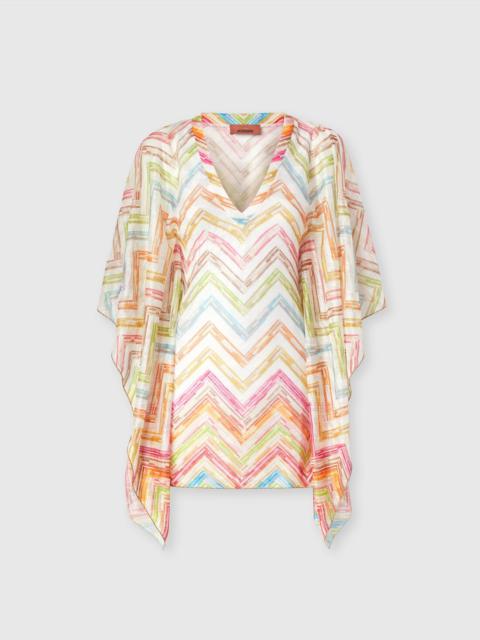 Short covered up caftan in printed tulle