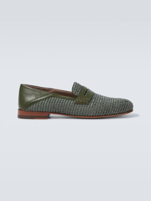 Padstow leather-trimmed raffia loafers