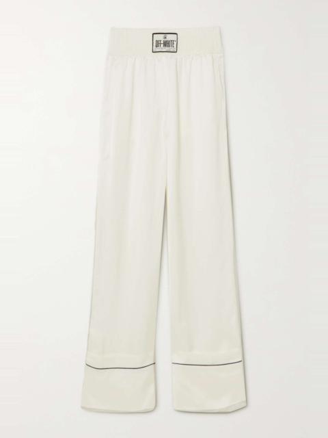 Appliquéd satin wide-leg pants