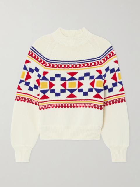 Lara intarsia-knit cotton-blend sweater Ecru