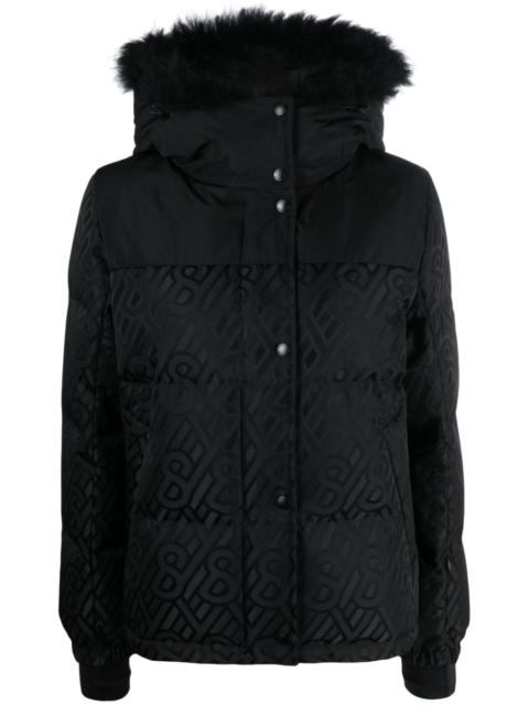 monogram-pattern hooded down jacket
