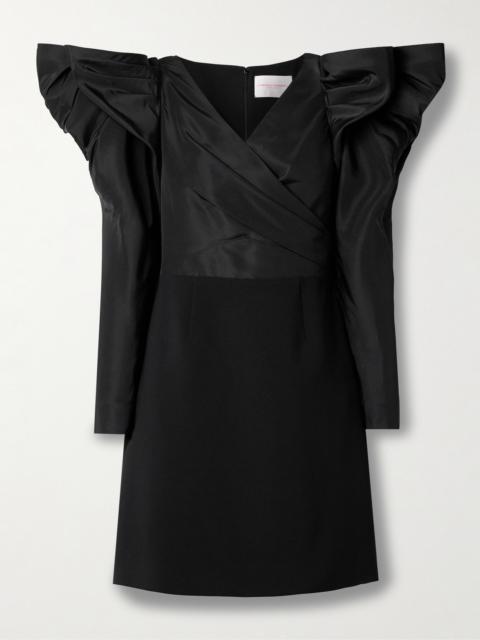 Belted Ruffled Patent-leather Trimmed Silk-faille Mini Dress