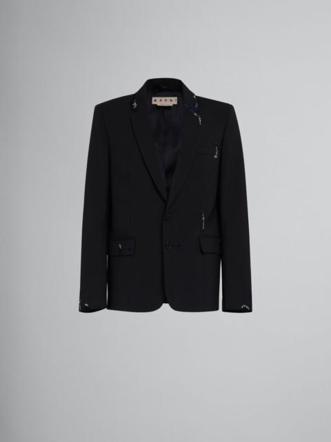 BLACK WOOL JACKET WITH BEAD MENDING