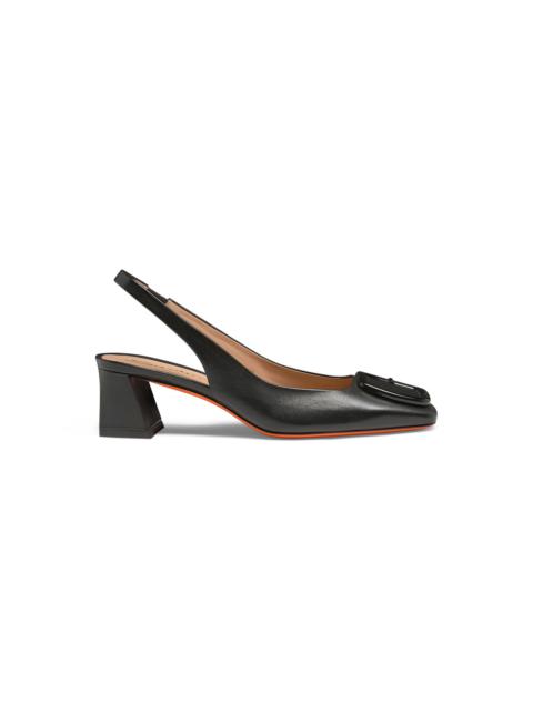 Women's black leather mid-heel slingback