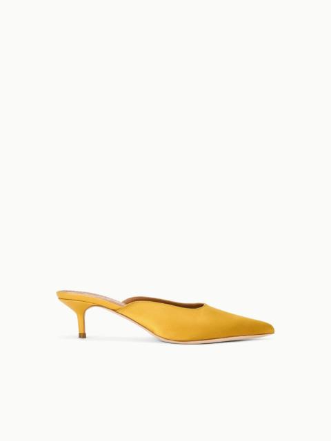 STAUD SEBASTIAN KITTEN HEEL MULE GOLDENROD SATIN