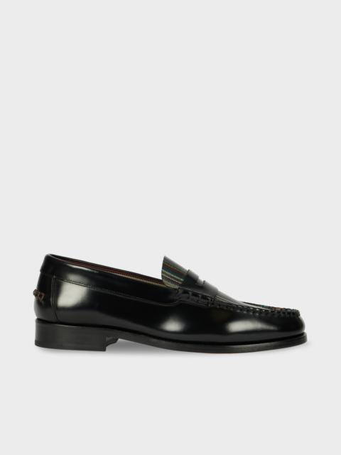 Black 'Signature Stripe' Leather 'Lido' Loafers