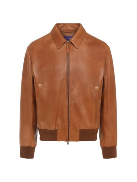 ribbed leather bomber jacket