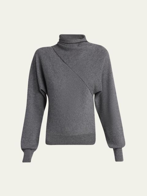 Wrap-Neck Fine Cashmere-Cotton Sweater