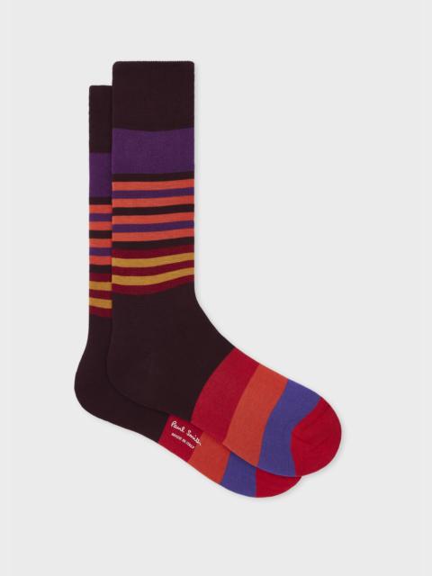 Burgundy Cotton-Blend Bold Stripe Socks