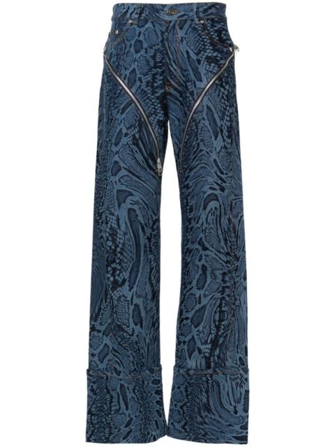 snakeskin-print straight jeans