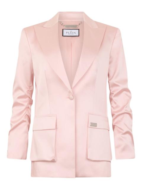 satin flap-pockets blazer