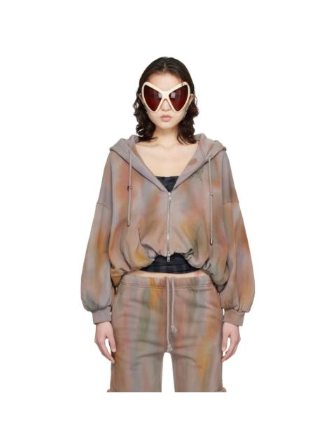 Gray Gathered Zip Up Hoodie