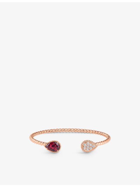 Serpent Bohème 18ct pink-gold, 0.32ct brilliant-cut diamond and 2.56ct rhodolite bangle bracelet