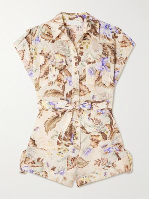 Coco Belted Printed Linen Playsuit