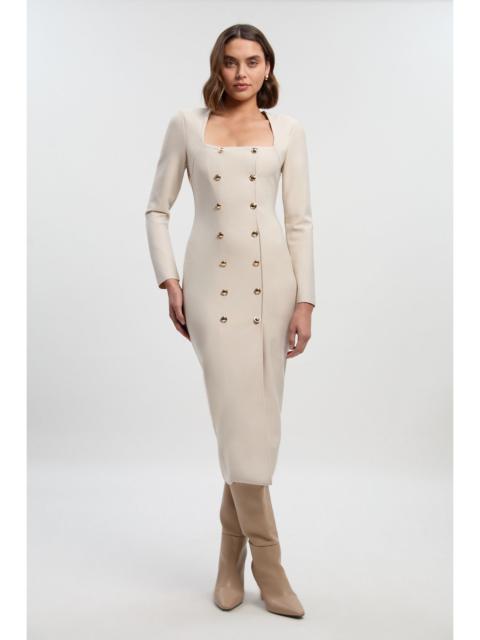 Figure Form Woven Mix Military Button Blazer Knit Midi Dress