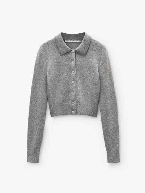 Grey Wool-Blend Hotfix Polo Cardigan
