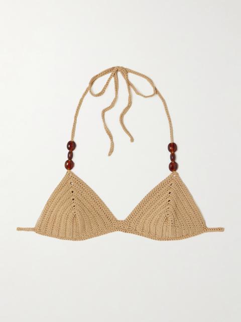 Bead-embellished Crocheted Triangle Bikini Top