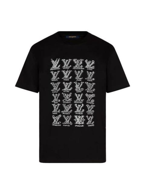 Men's LOUIS VUITTON Logo Printing Round Neck Short Sleeve Black 1A8GV6