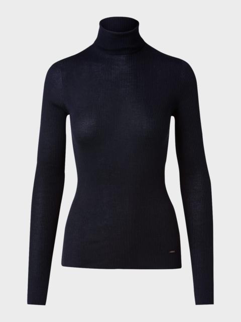 Cashmere-Silk Fine Ribbed Knit Pullover