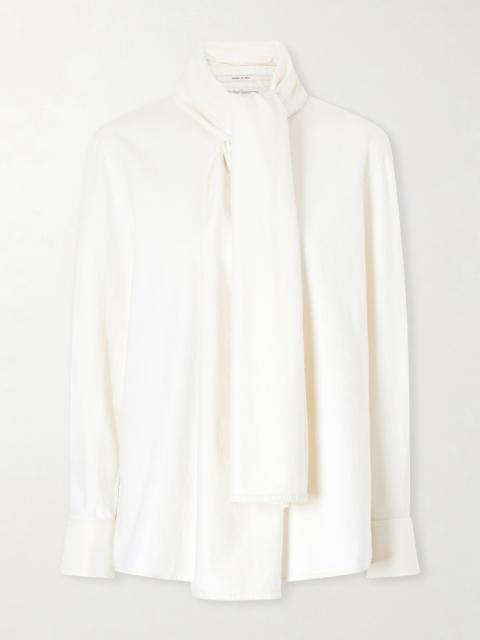 Pussy-bow Cotton-chambray Blouse