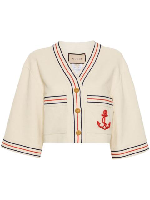 Anchor-appliqué cropped cardigan