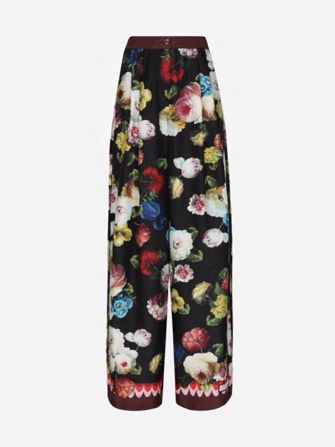 Twill pajama pants with nocturnal flower print