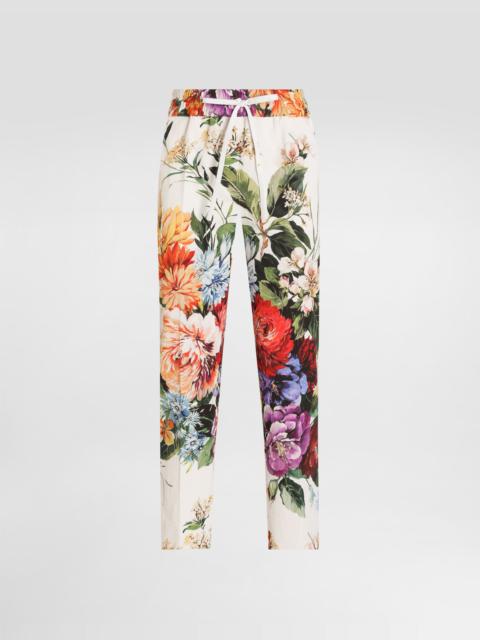 Flower bouquet-print trousers