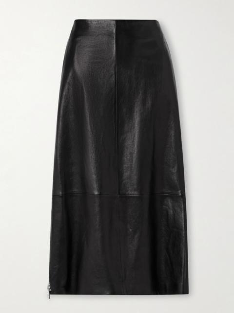 The Avery paneled leather midi skirt Black