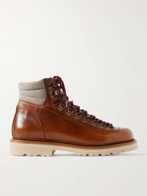 Cashmere-Trimmed Leather Hiking Boots