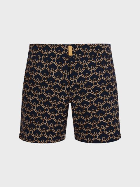 MEN STRETCH SHORT FLAT BELT SWIM SHORTS TURTLES CHAIN