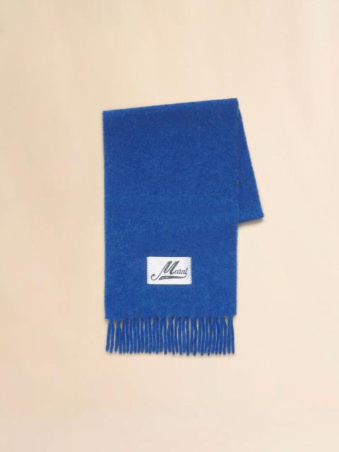 BLUE BRUSHED ALPACA SCARF WITH FRINGES