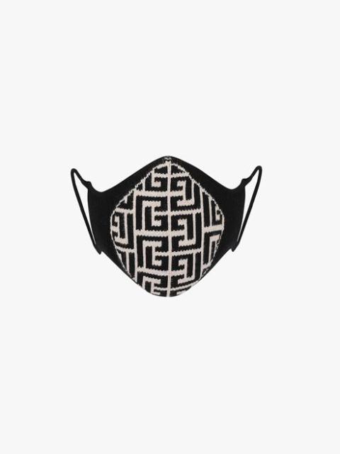 Ivory and black cotton mask with Balmain monogram pattern
