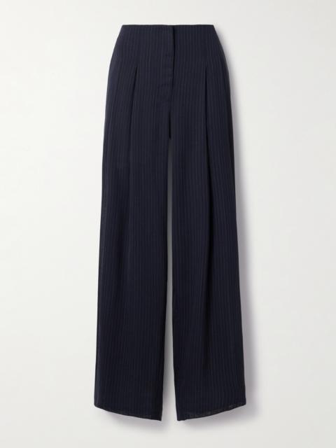 Carrie's Pleated Pinstriped Wool Wide-leg Pants
