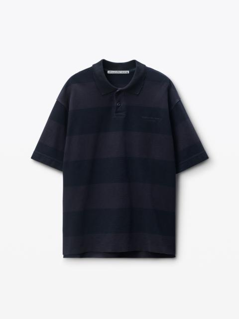 Black Striped Cotton Pique Polo