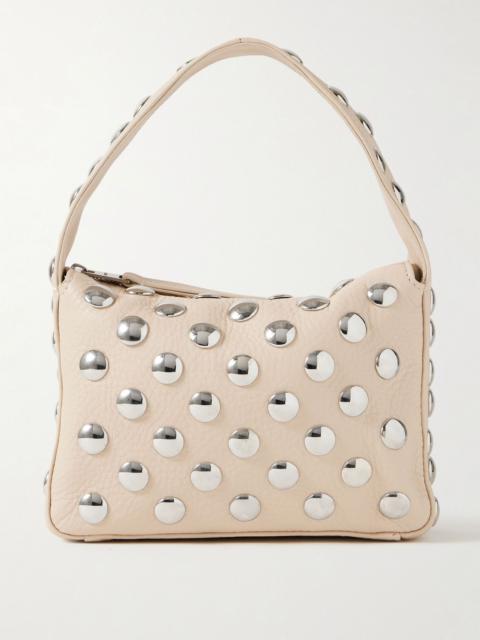 Elena small studded textured-leather shoulder bag Beige