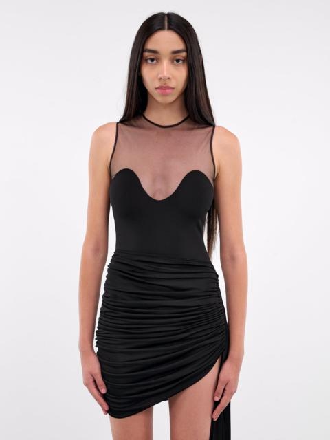 Wave Neckline Tulle Insert Bodysuit
