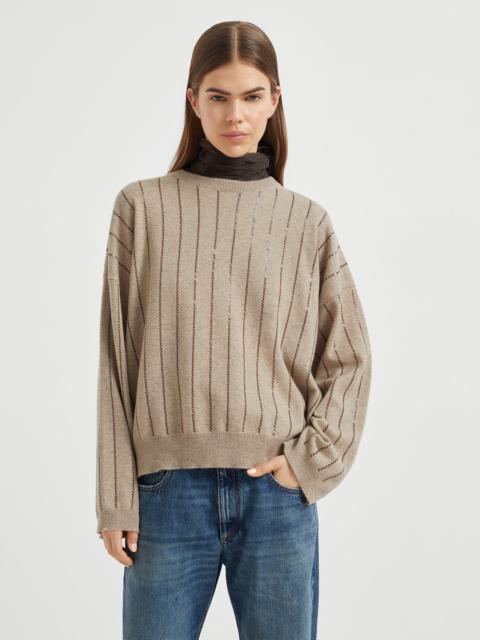 Cashmere sweater with dazzling chalk stripe embroidery