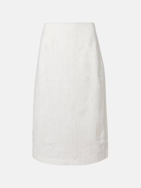 Alessandra embroidered linen midi skirt