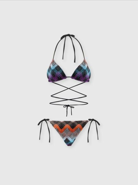 Bikini with customizable ties and zig zag pattern