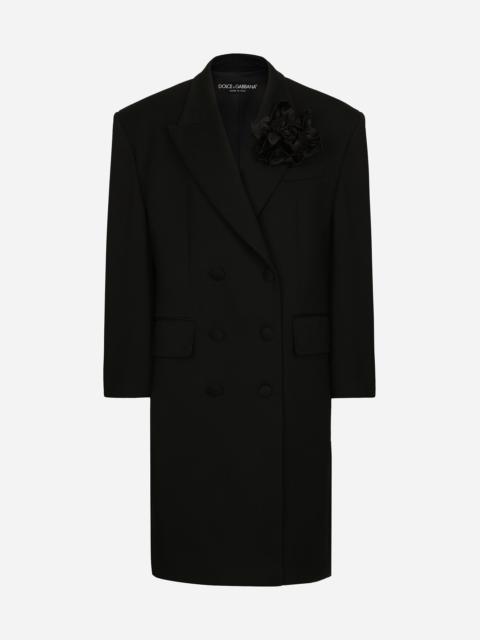 Oversize double-breasted coat in wool crepe