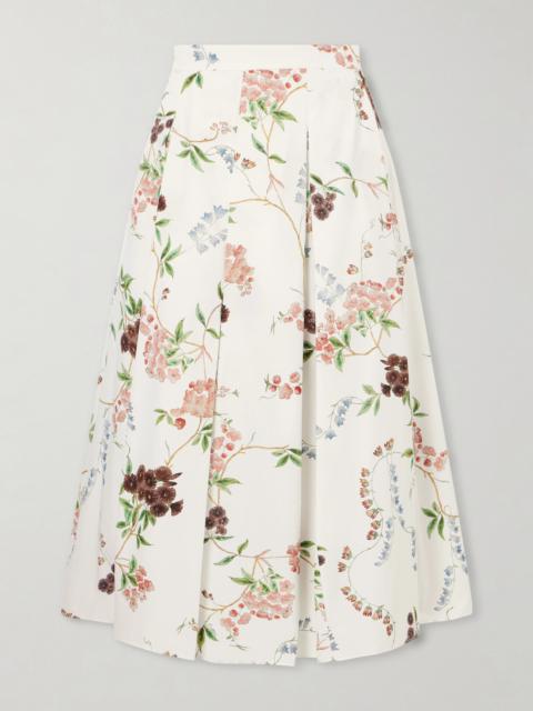 Floral-print Pleated Cotton Midi Skirt